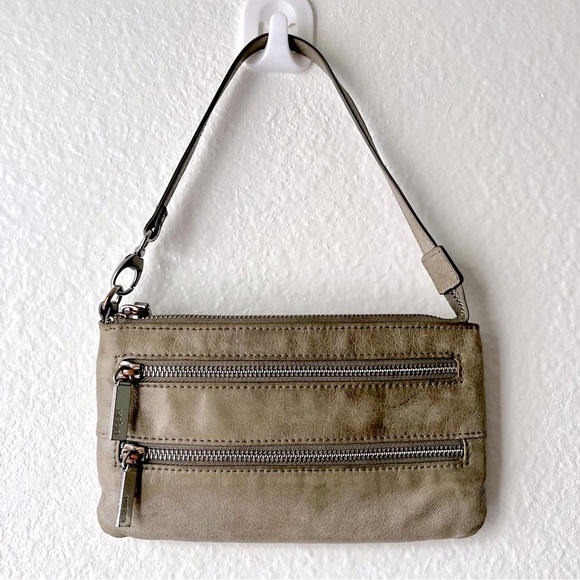 HOBO Y2K Zipper Shoulder Crossbody Purse Bag-Warm Gray Leather-Boho-Bohemian - Picture 1 of 13